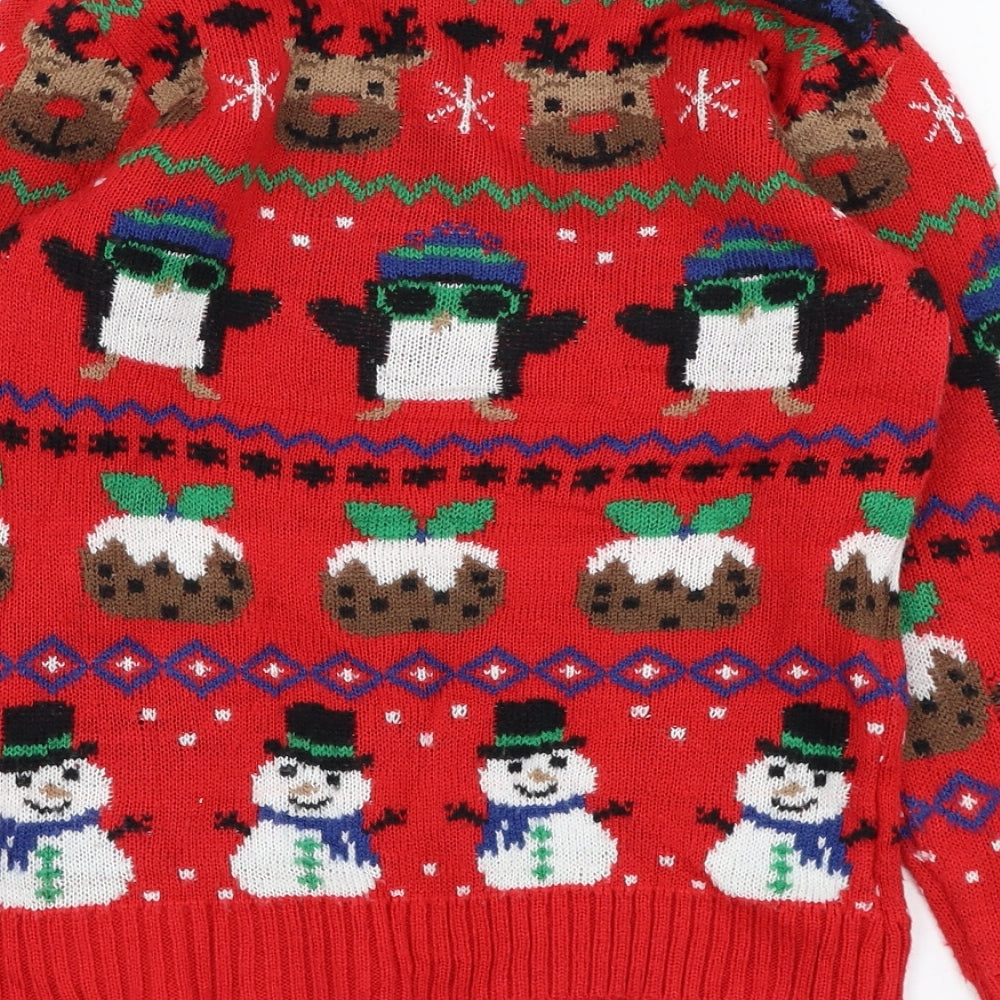Nutmeg Boys Red Round Neck Fair Isle Acrylic Pullover Jumper Size 4-5 Years  Pullover - Christmas