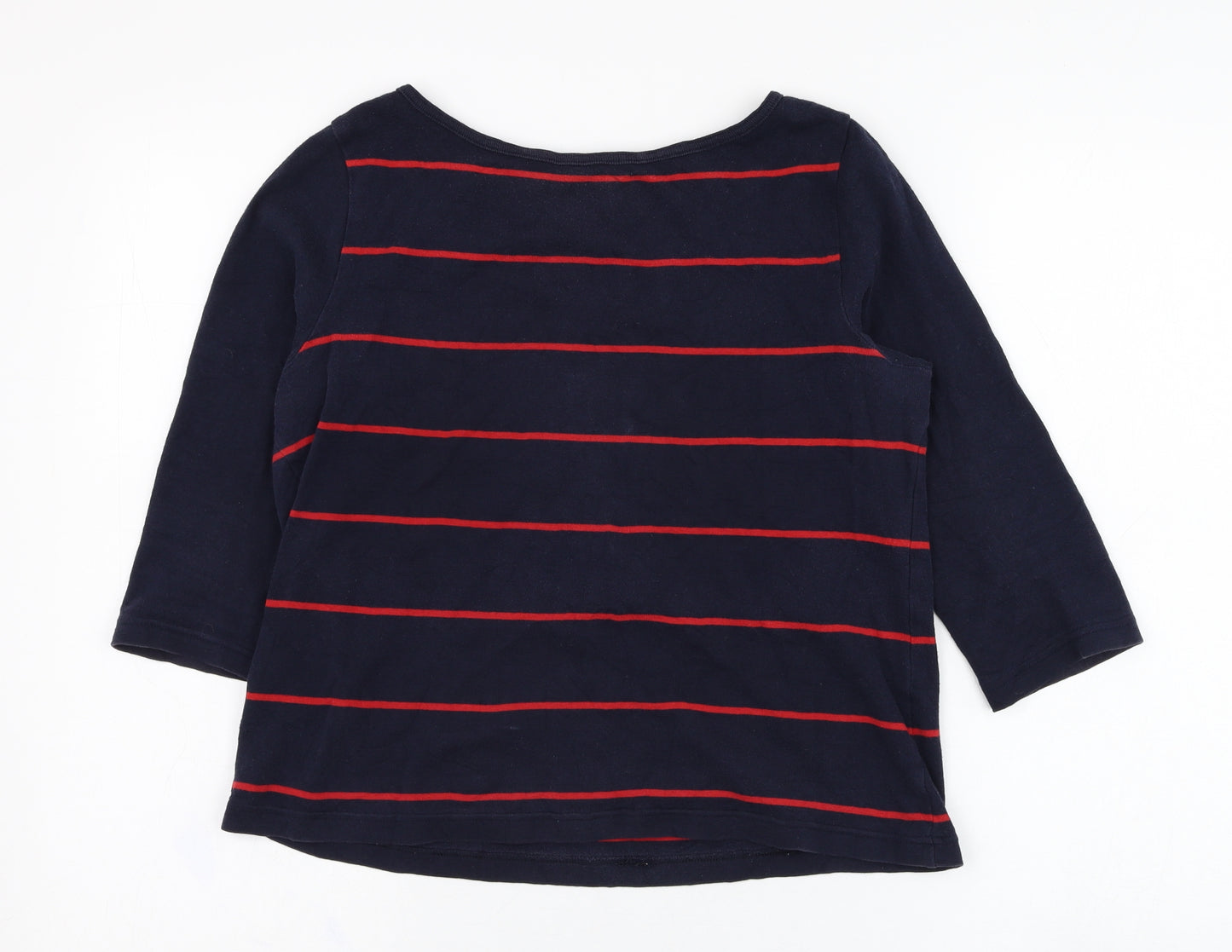 Marks and Spencer Womens Blue Striped Cotton Basic T-Shirt Size 14 Round Neck