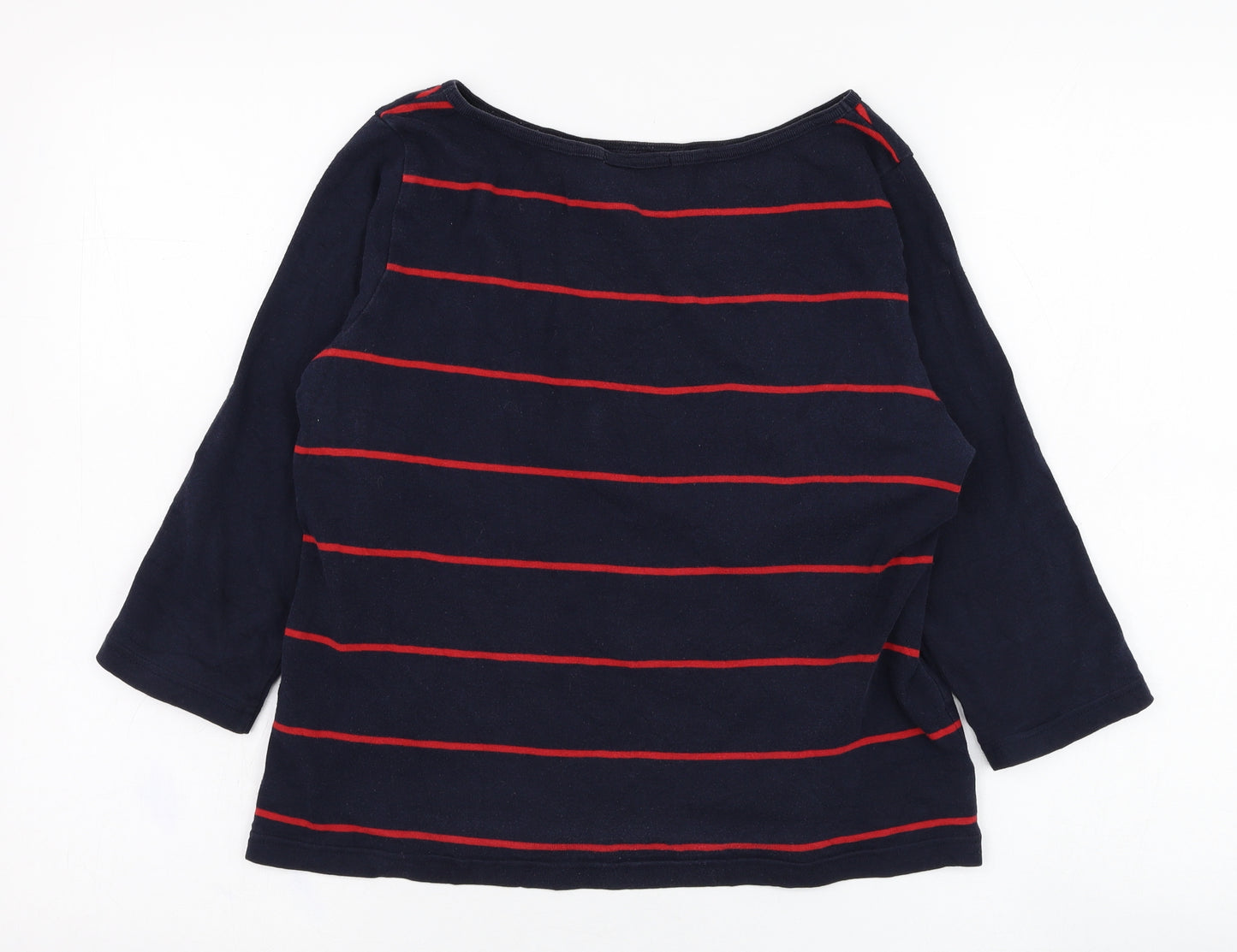 Marks and Spencer Womens Blue Striped Cotton Basic T-Shirt Size 14 Round Neck