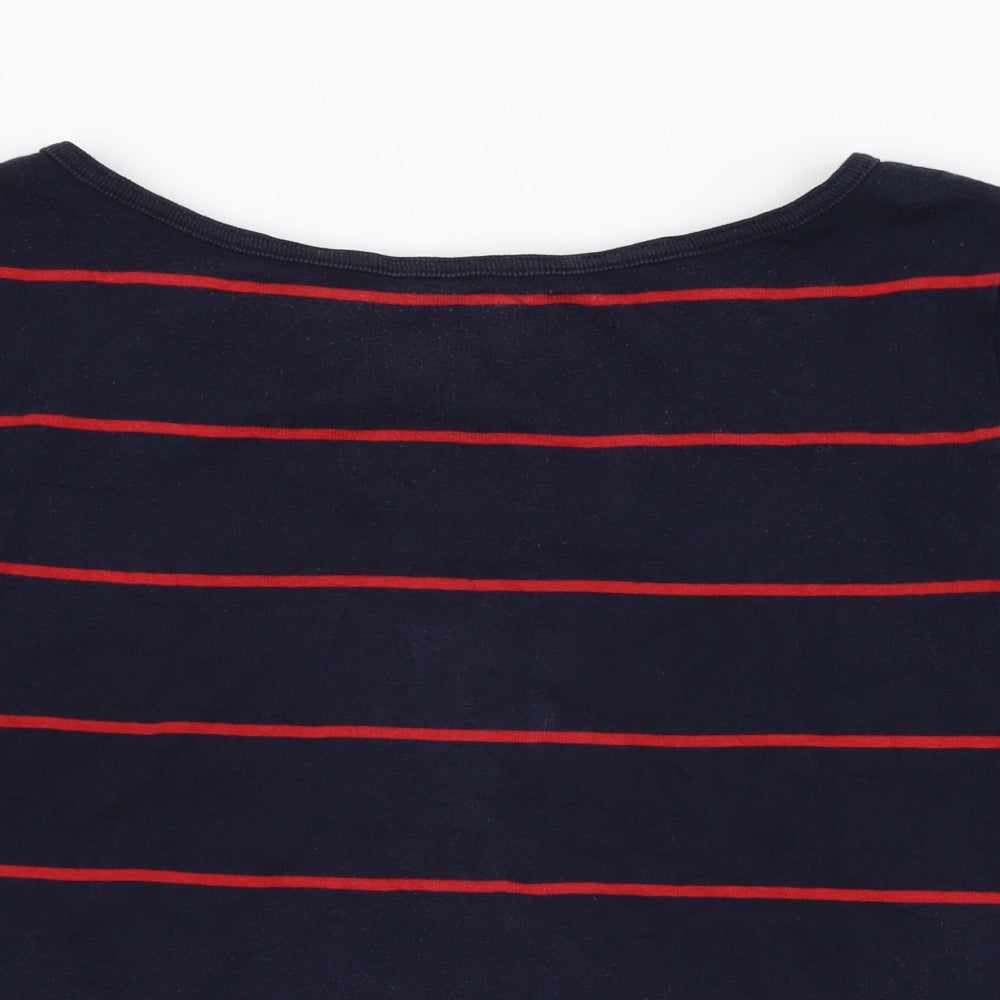Marks and Spencer Womens Blue Striped Cotton Basic T-Shirt Size 14 Round Neck