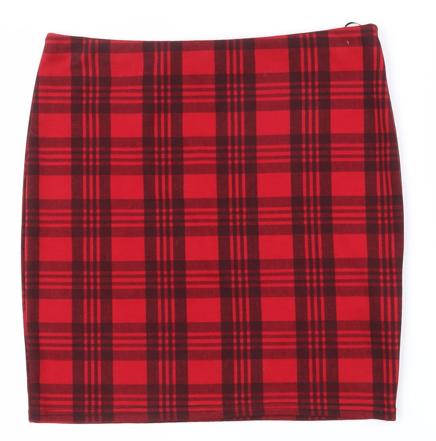 New Look Womens Red Plaid Polyester Straight & Pencil Skirt Size 12
