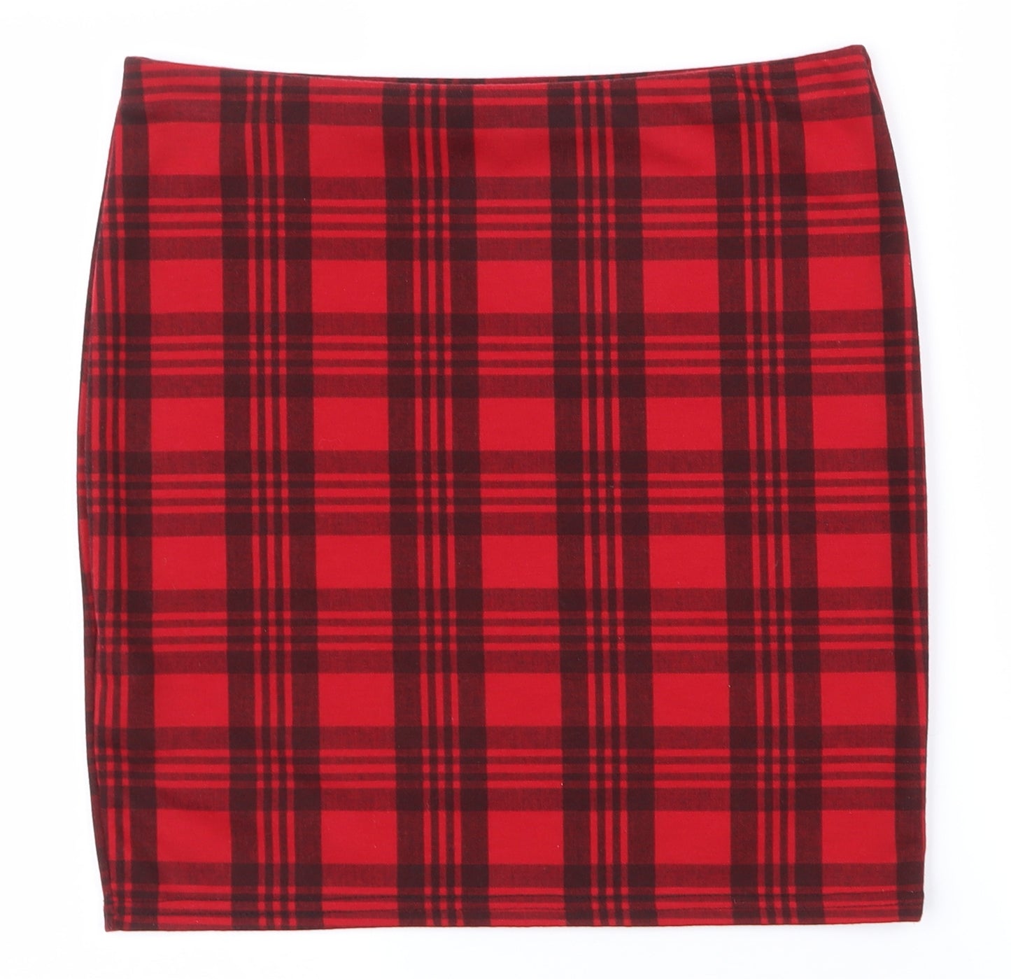 New Look Womens Red Plaid Polyester Straight & Pencil Skirt Size 12