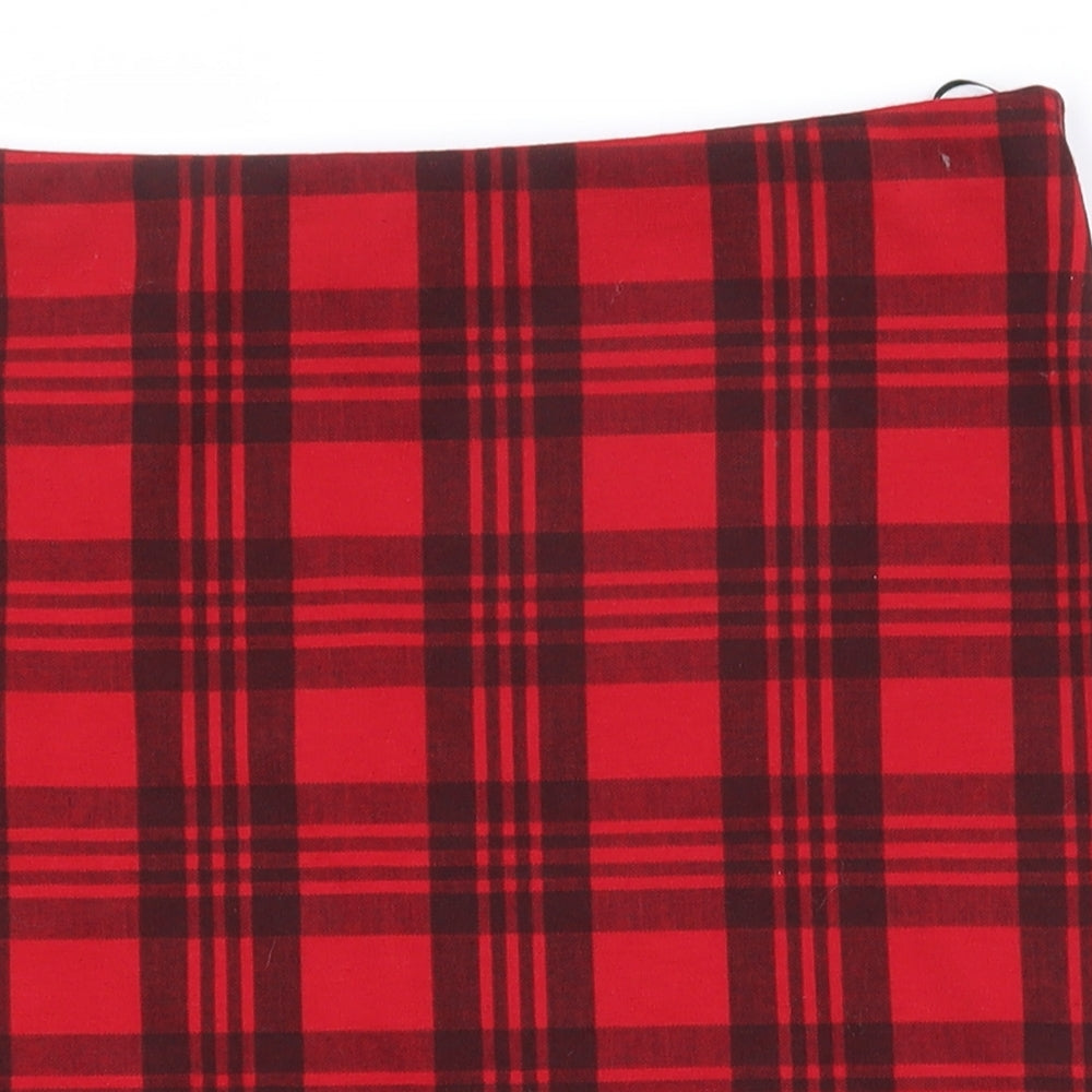 New Look Womens Red Plaid Polyester Straight & Pencil Skirt Size 12