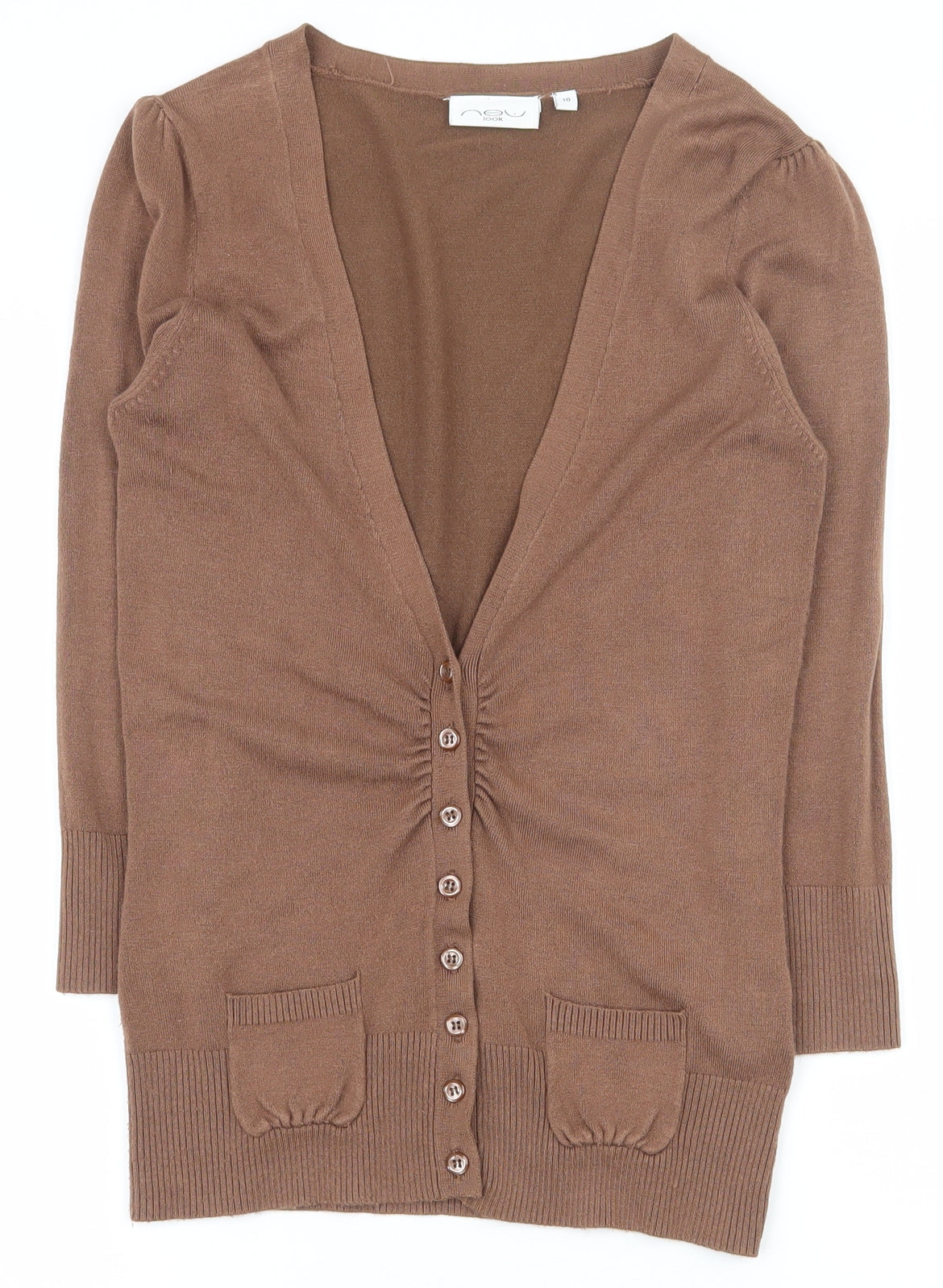 New Look Womens Brown V-Neck  Viscose Cardigan Jumper Size 10