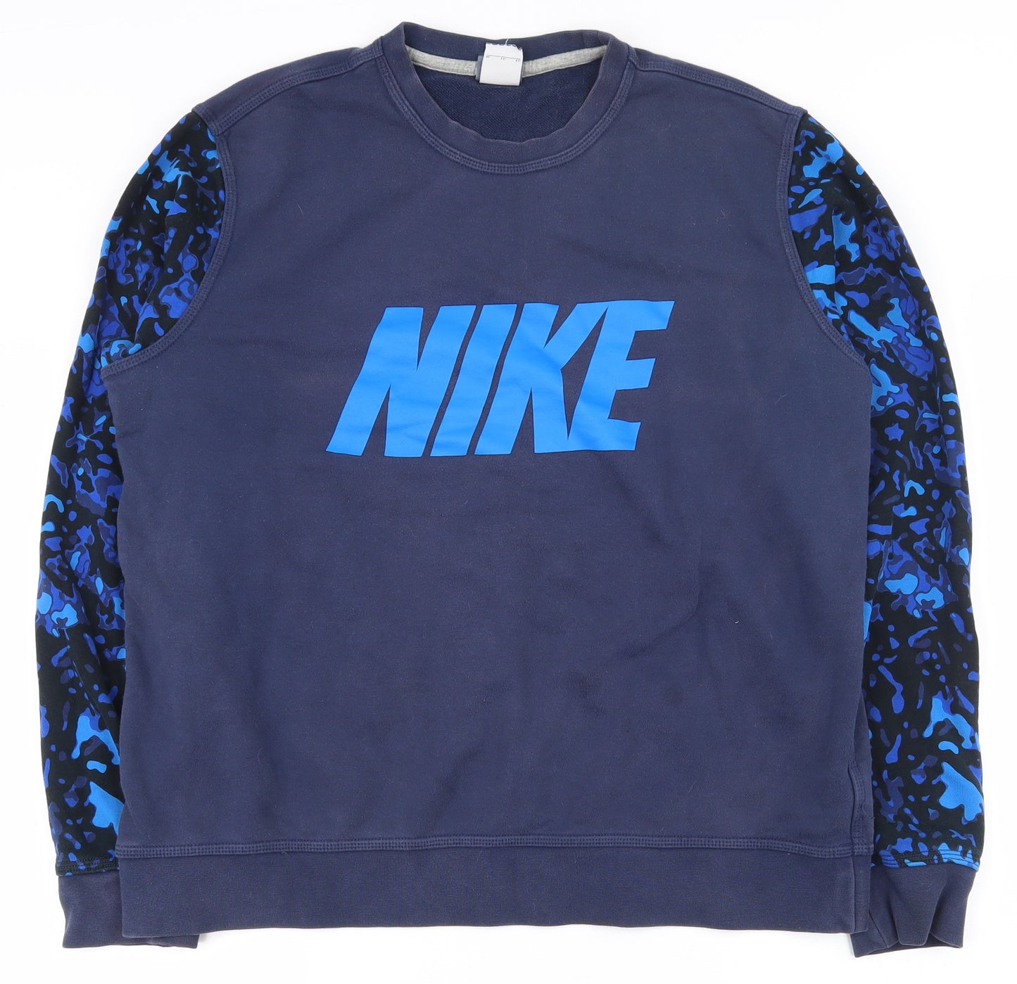 Nike Mens Blue Camouflage Cotton Pullover Sweatshirt Size XL