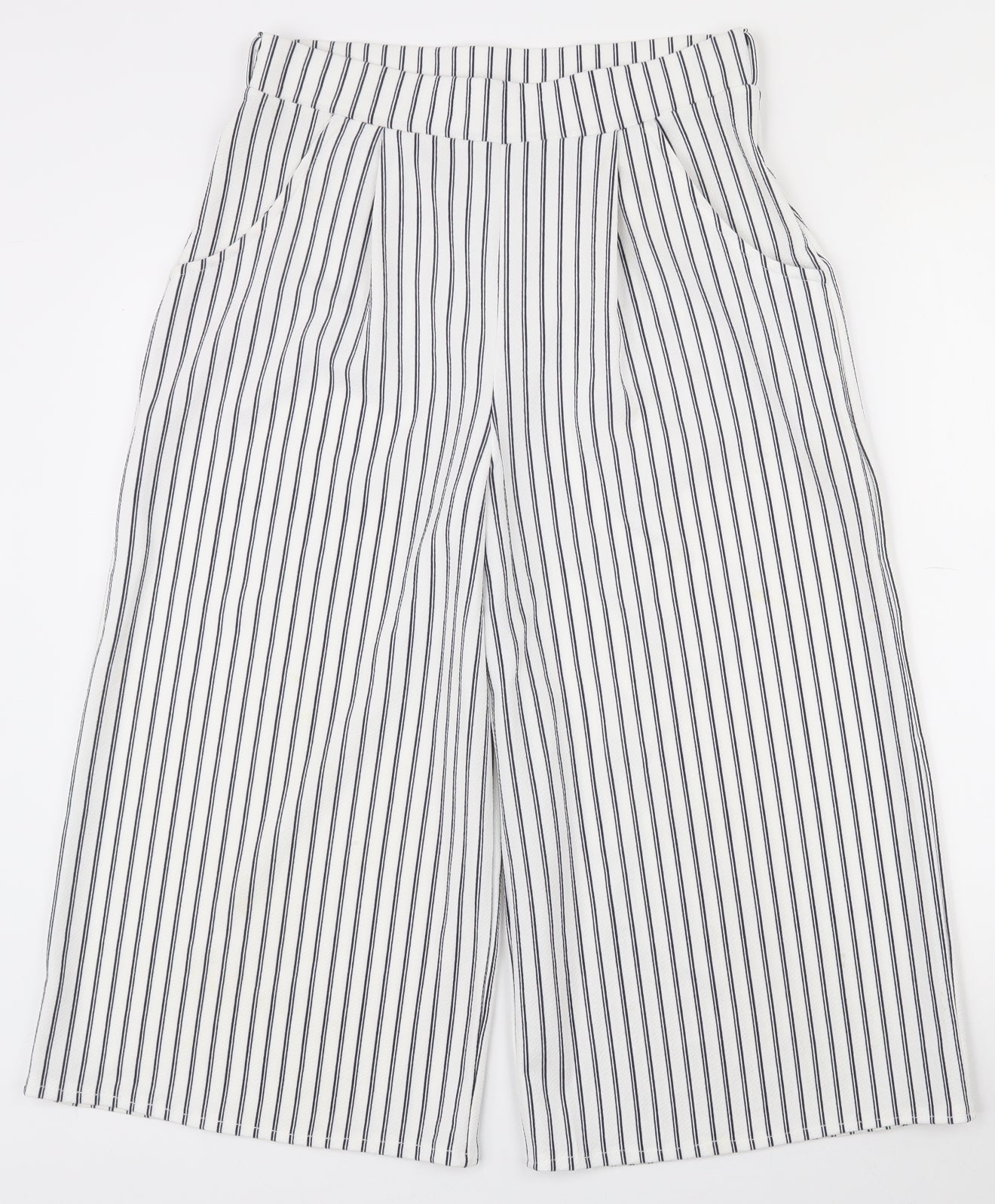 Quiz Womens White Striped Polyester Trousers  Size 12  Regular