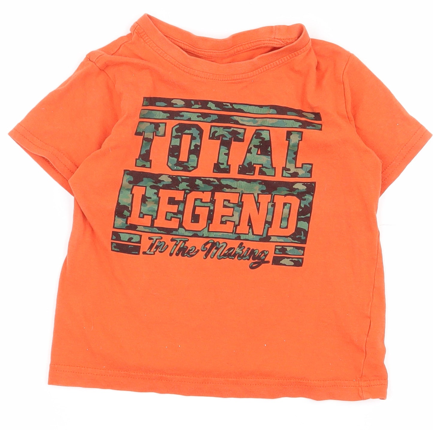 Primark Boys Orange  100% Cotton Basic T-Shirt Size 2-3 Years Round Neck Pullover