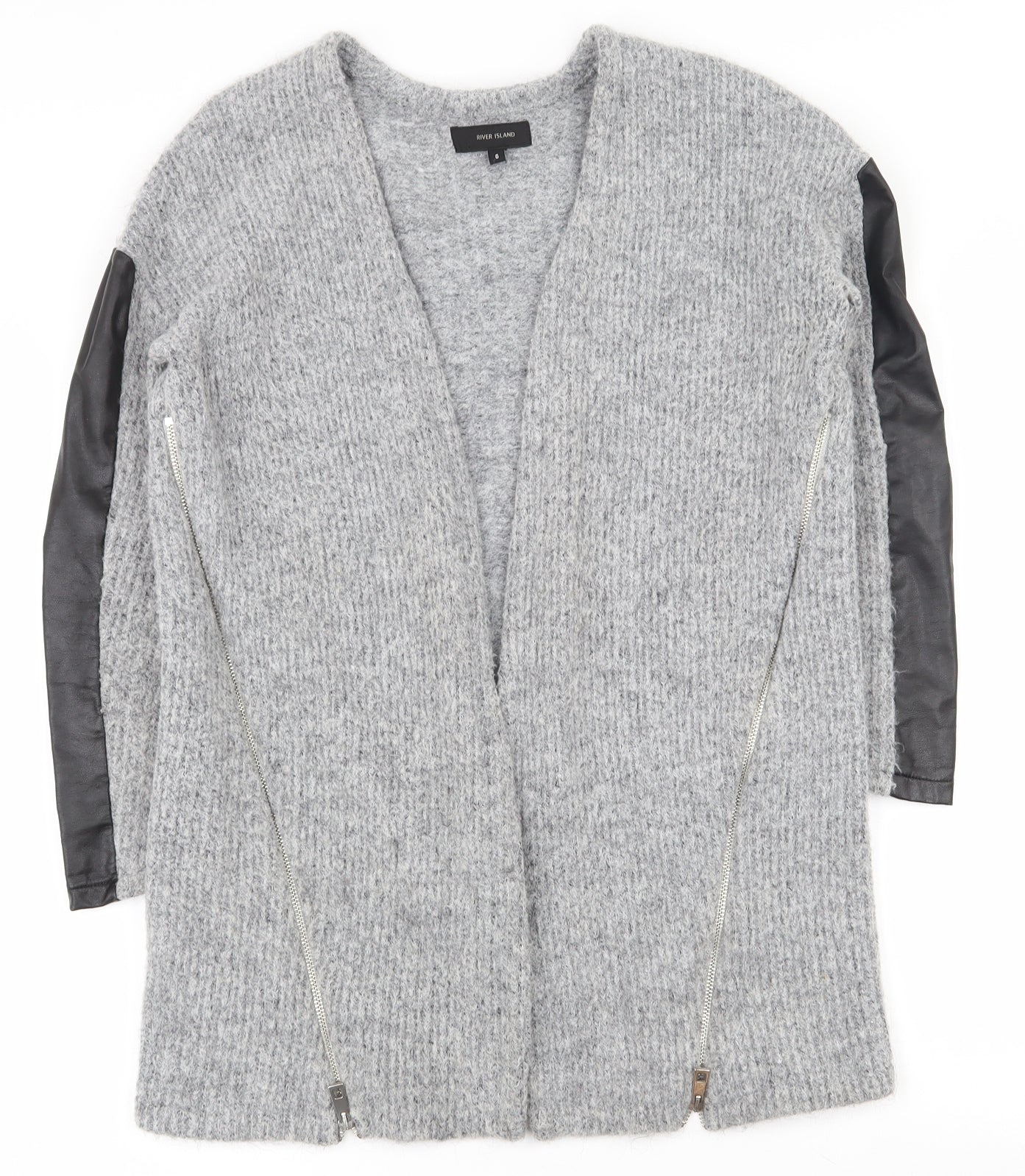 River Island Womens Grey V-Neck  Polyester Cardigan Jumper Size 6