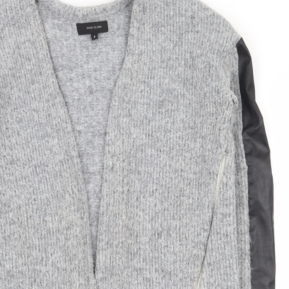 River Island Womens Grey V-Neck  Polyester Cardigan Jumper Size 6