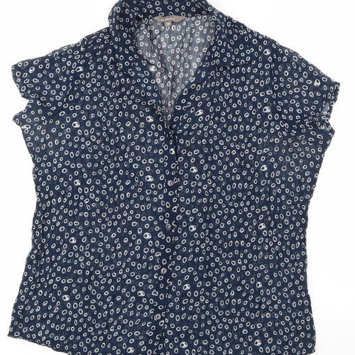Katrin Womens Blue Geometric Polyester Basic Button-Up Size 14 Collared