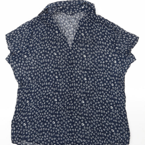 Katrin Womens Blue Geometric Polyester Basic Button-Up Size 14 Collared