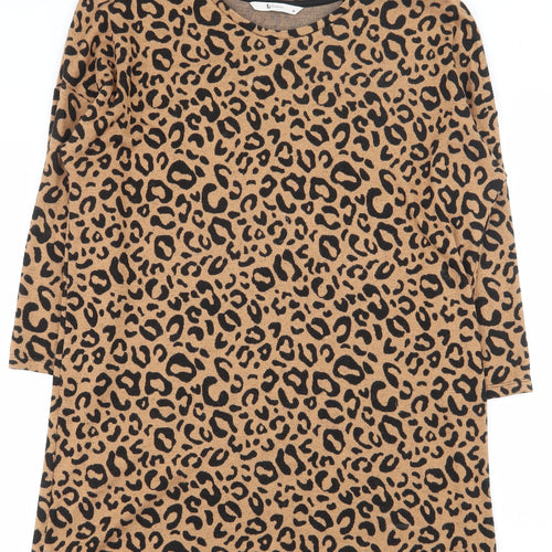 TU Womens Brown Animal Print Viscose Tunic T-Shirt Size 10 Round Neck