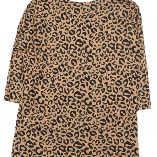 TU Womens Brown Animal Print Viscose Tunic T-Shirt Size 10 Round Neck