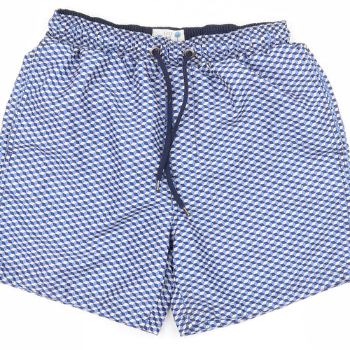 Easy Mens Blue Geometric Polyester Athletic Shorts Size S  Regular Drawstring