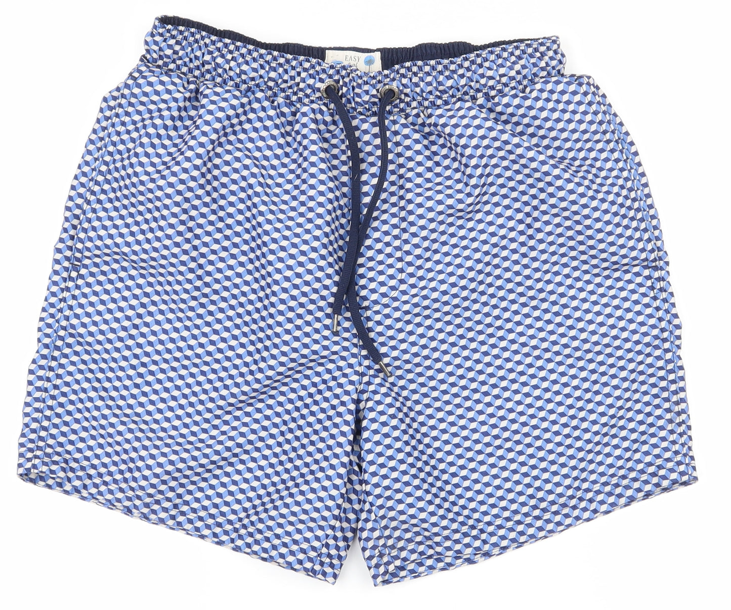 Easy Mens Blue Geometric Polyester Athletic Shorts Size S  Regular Drawstring