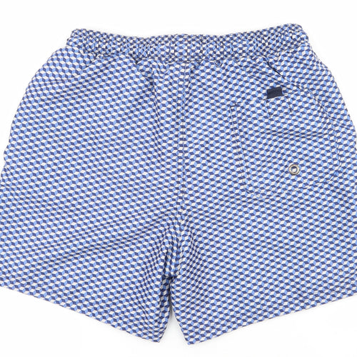 Easy Mens Blue Geometric Polyester Athletic Shorts Size S  Regular Drawstring