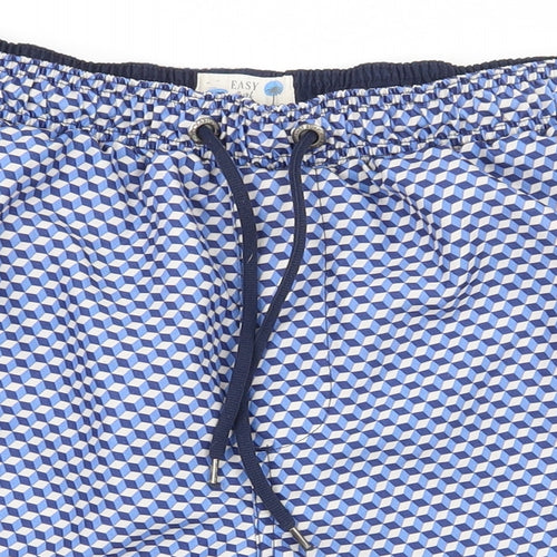 Easy Mens Blue Geometric Polyester Athletic Shorts Size S  Regular Drawstring