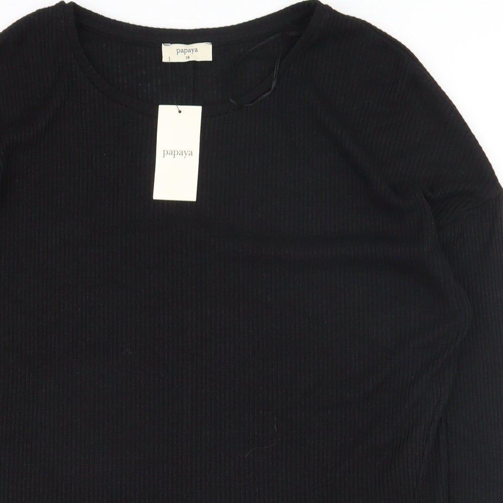 Papaya Womens Black  Polyester Basic T-Shirt Size 18 Round Neck