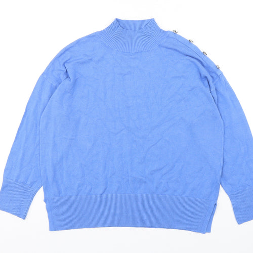 F&F Girls Blue Mock Neck  Viscose Pullover Jumper Size 14 Years  Pullover