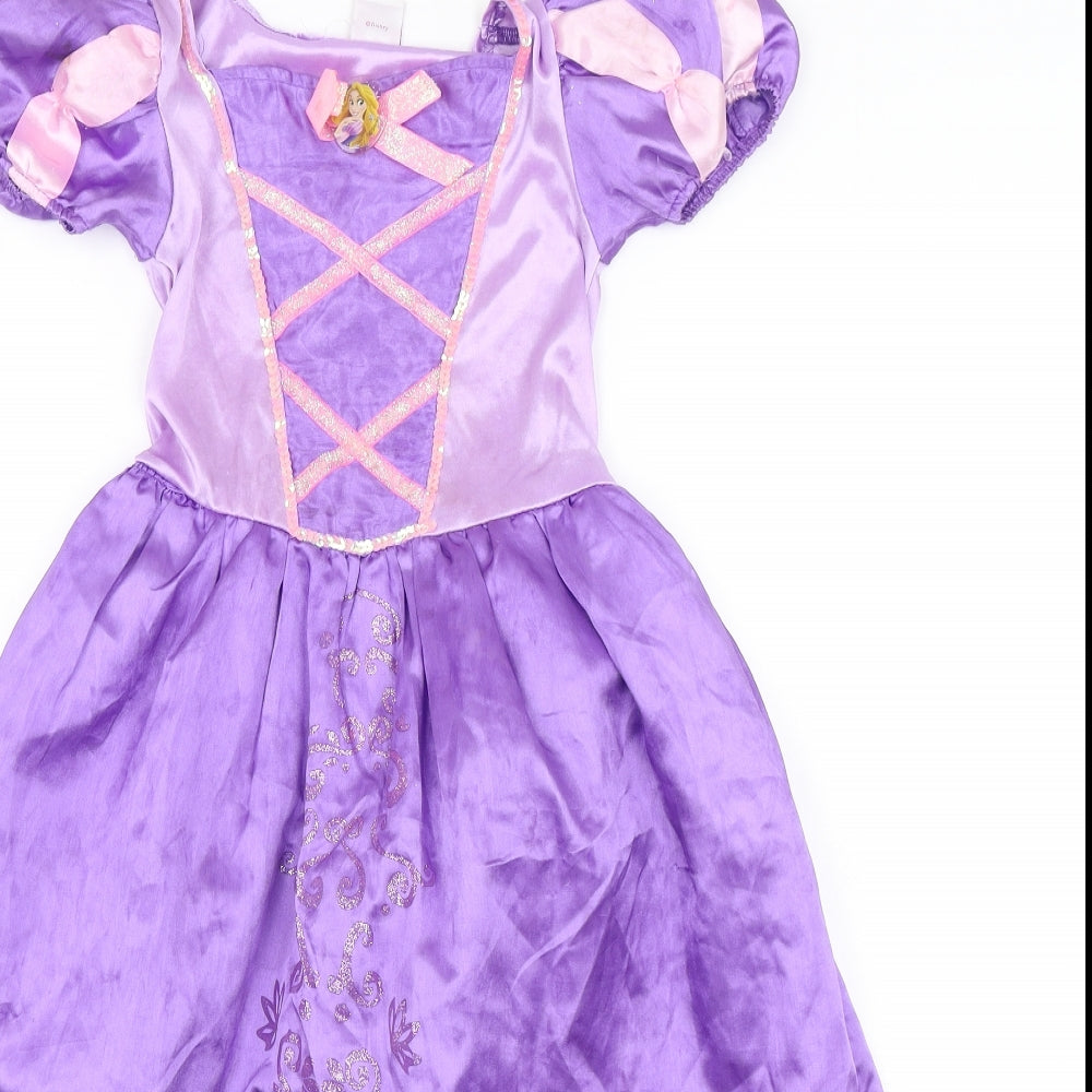 Disney  Girls Purple  Polyester Fit & Flare  Size 7-8 Years  Square Neck  - Rapunzel Dress Up