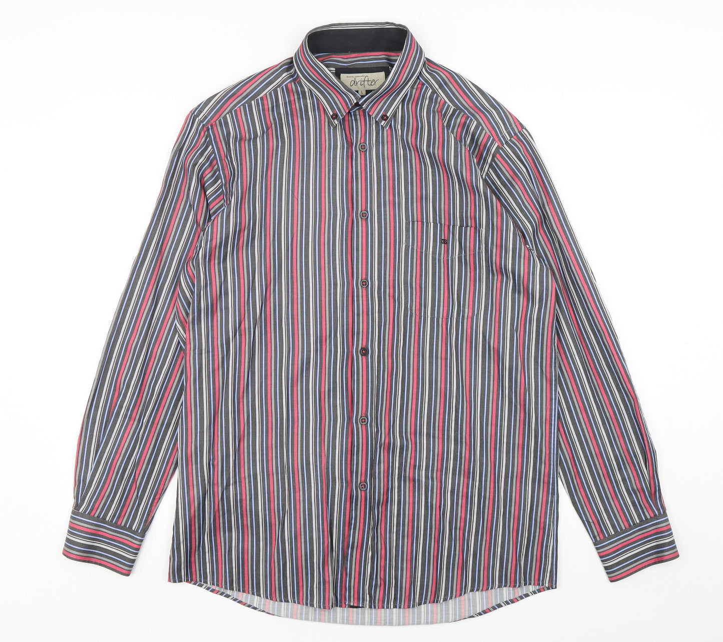 Daniel Grahame Mens Multicoloured Animal Print Cotton  Button-Up Size L Collared Button