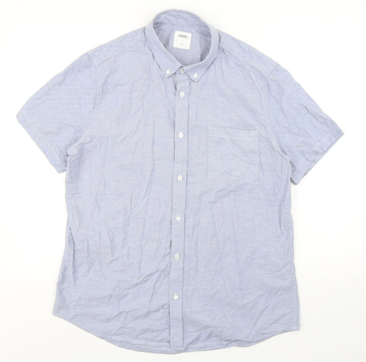 Burton  Mens Blue  Cotton  Button-Up Size L Collared Button