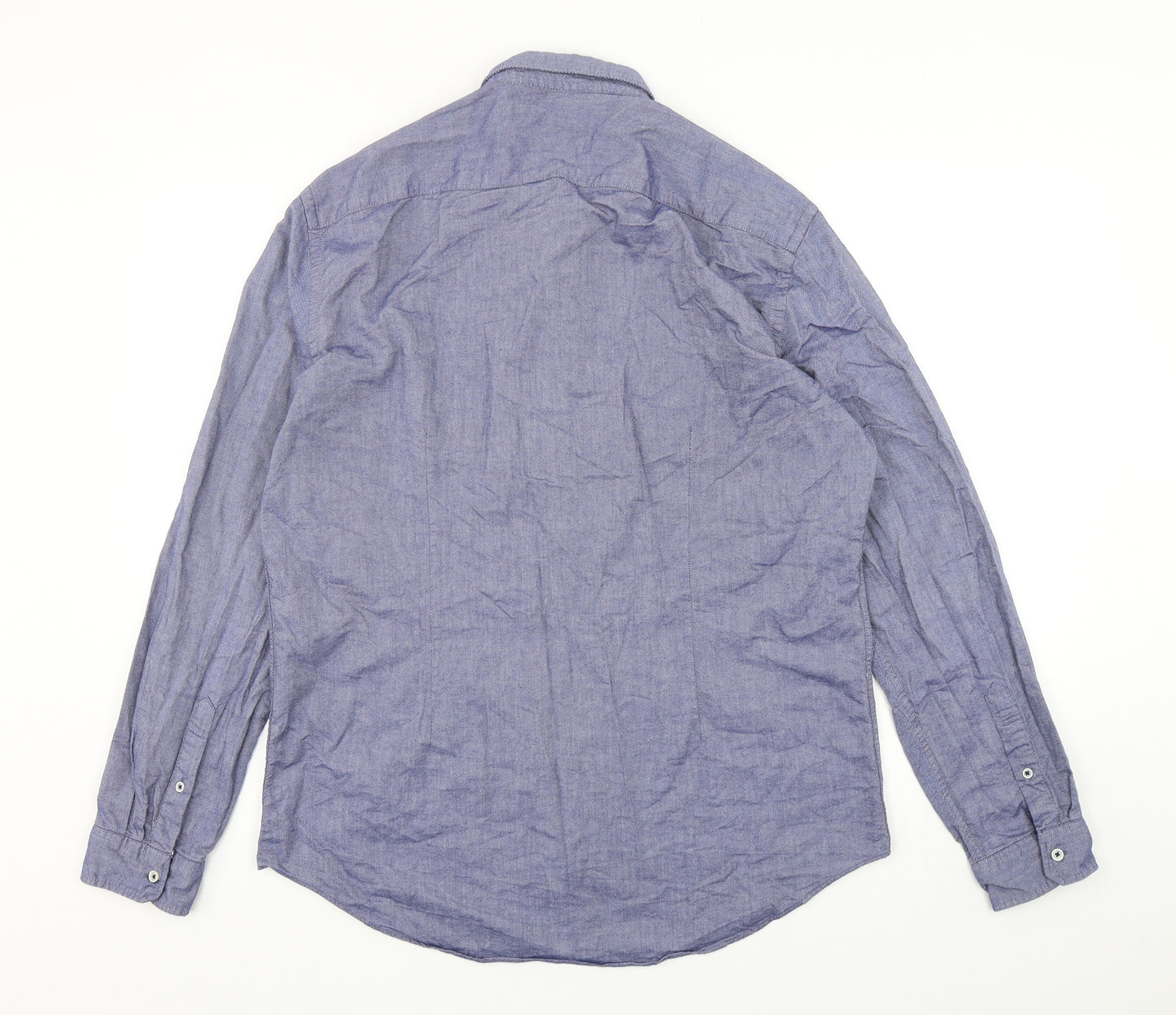 Zara Mens Blue  Cotton  Button-Up Size L Collared Button
