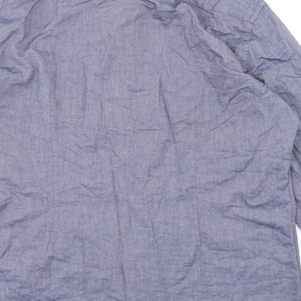 Zara Mens Blue  Cotton  Button-Up Size L Collared Button