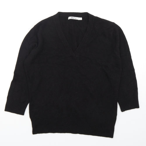 M&Co Womens Black V-Neck  Acrylic Pullover Jumper Size L