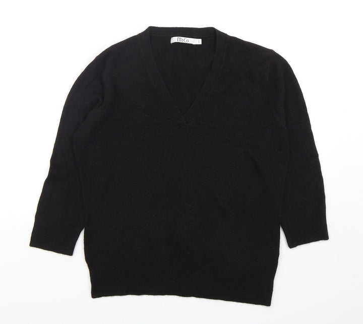 M&Co Womens Black V-Neck  Acrylic Pullover Jumper Size L