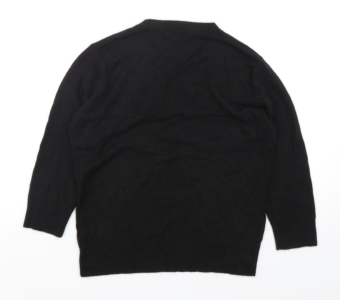 M&Co Womens Black V-Neck  Acrylic Pullover Jumper Size L