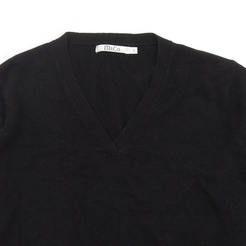M&Co Womens Black V-Neck  Acrylic Pullover Jumper Size L