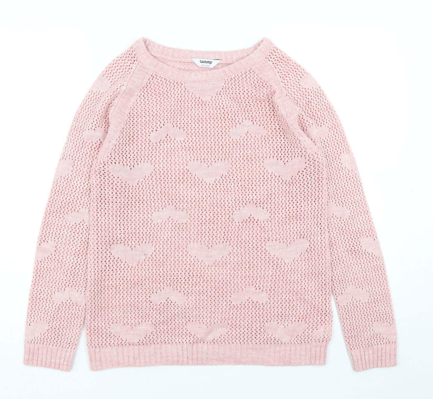 Tammy  Girls Pink Round Neck  Acrylic Pullover Jumper Size 14-15 Years  Pullover