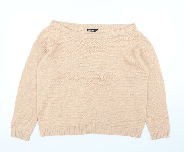 Boohoo Womens Orange Boat Neck Acrylic Pullover Jumper Size M