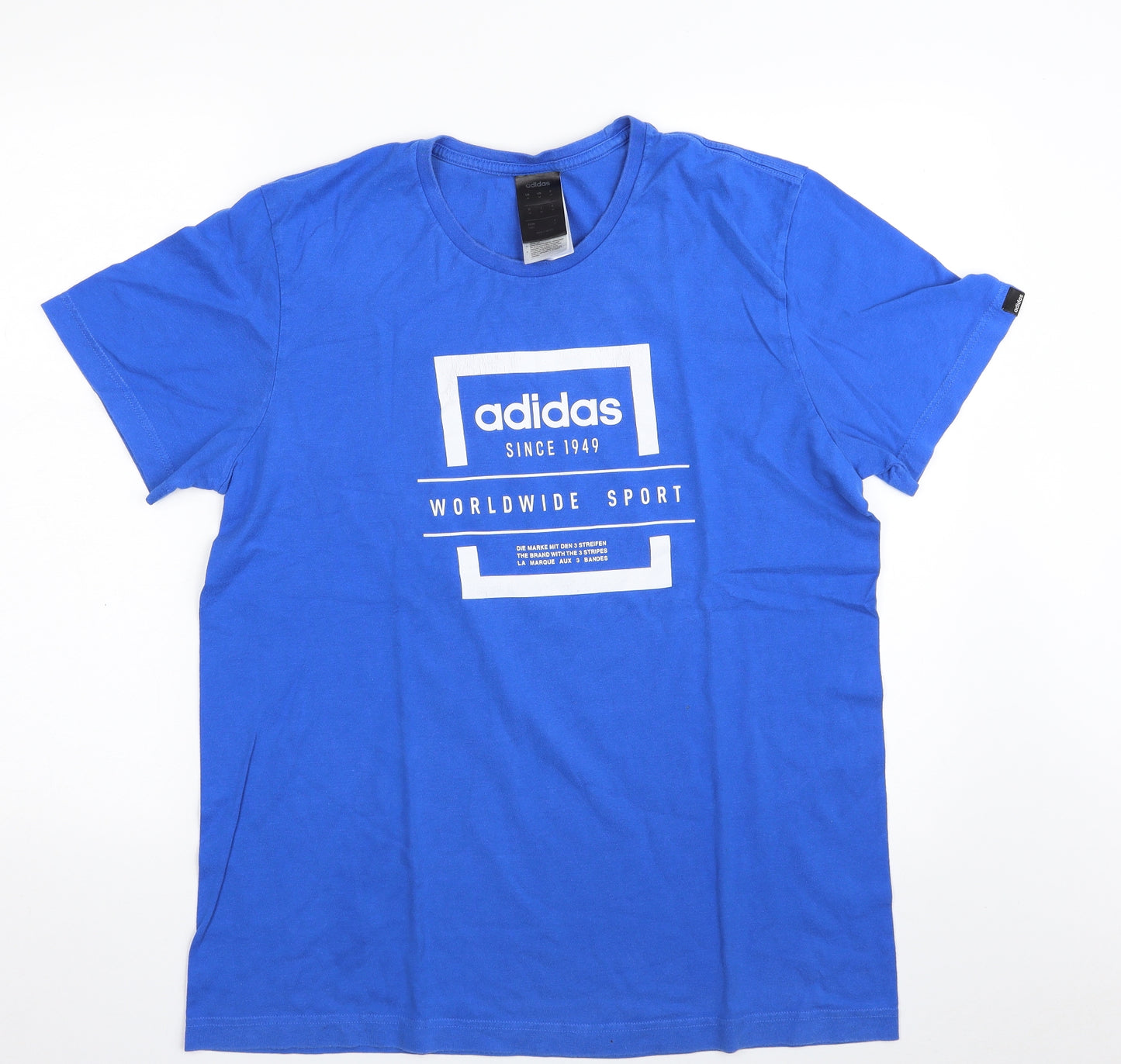 adidas Mens Blue  Cotton  T-Shirt Size M Round Neck  - Worldwide Sport