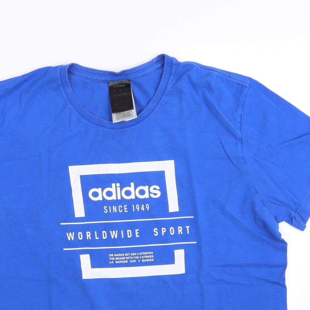adidas Mens Blue  Cotton  T-Shirt Size M Round Neck  - Worldwide Sport