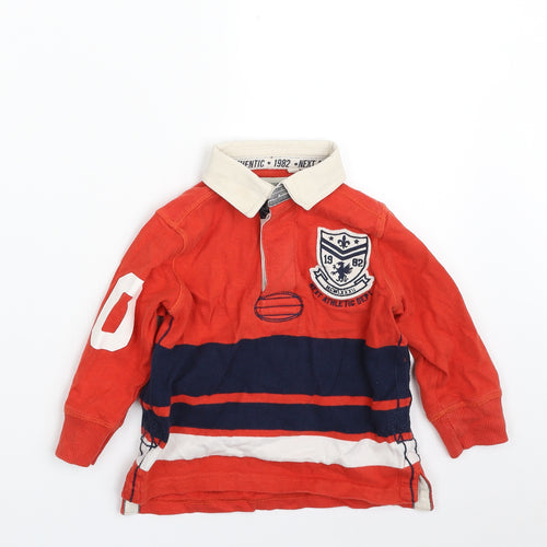 NEXT Boys Red Colourblock 100% Cotton Pullover Polo Size 3 Years Collared Button