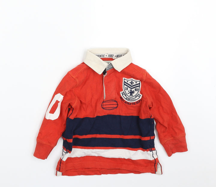 NEXT Boys Red Colourblock 100% Cotton Pullover Polo Size 3 Years Collared Button