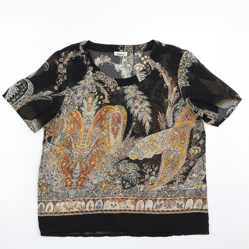 Only Womens Black Paisley Polyester Basic Blouse Size 12 Scoop Neck