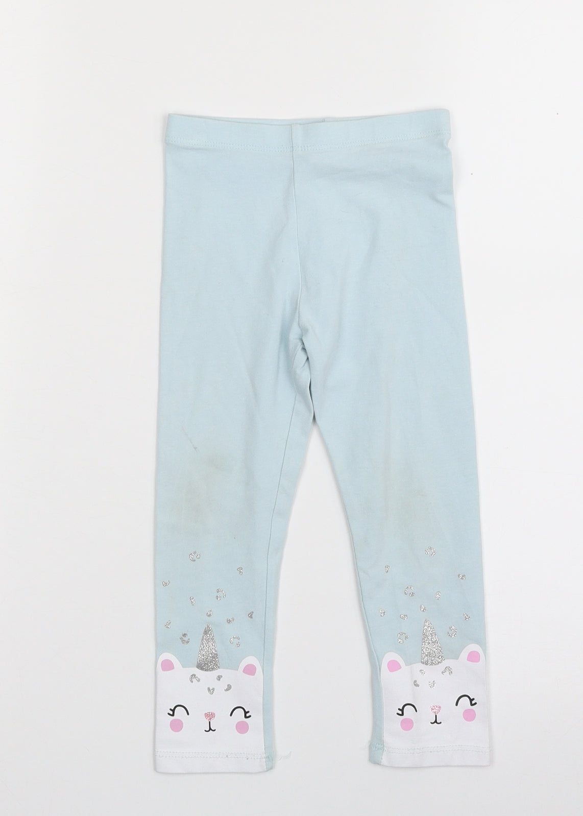 Matalan Girls Blue  Cotton Jegging Trousers Size 2-3 Years  Slim  - Unicorn