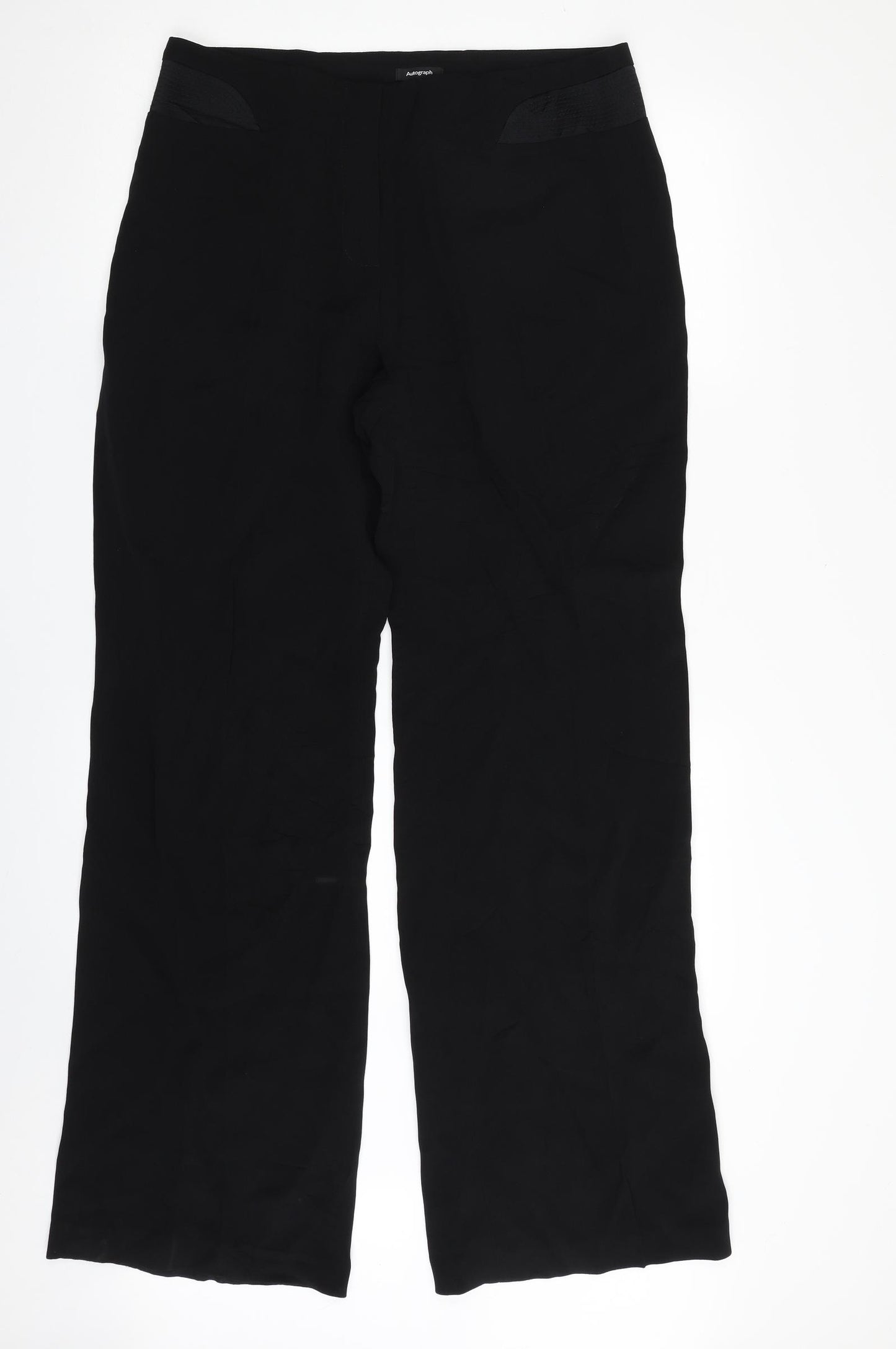 Autograph Womens Black  Acetate Trousers  Size 14 L32 in Regular Zip