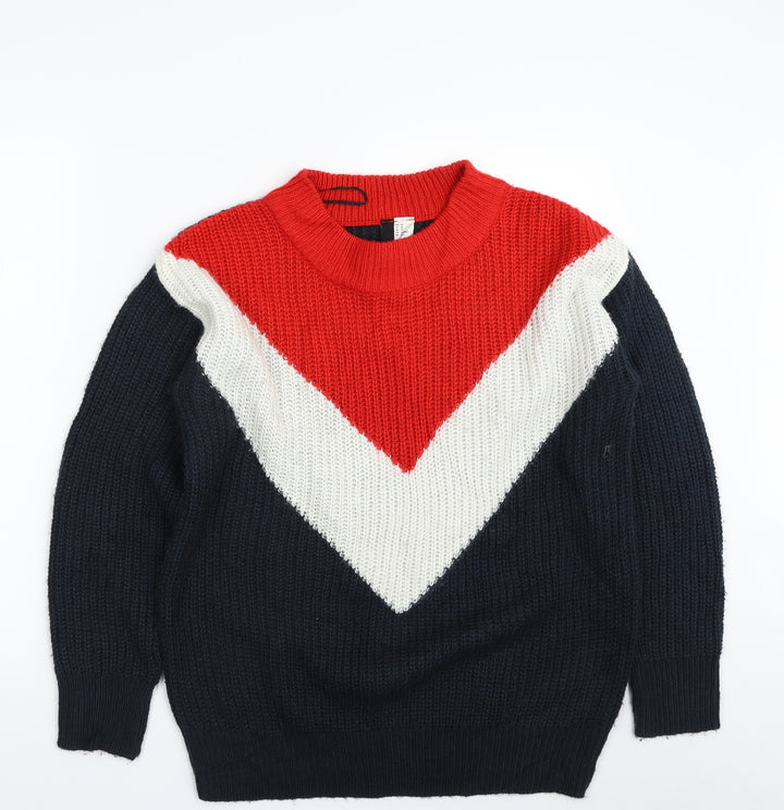 H&M Womens Multicoloured Crew Neck Acrylic Pullover Jumper Size XS