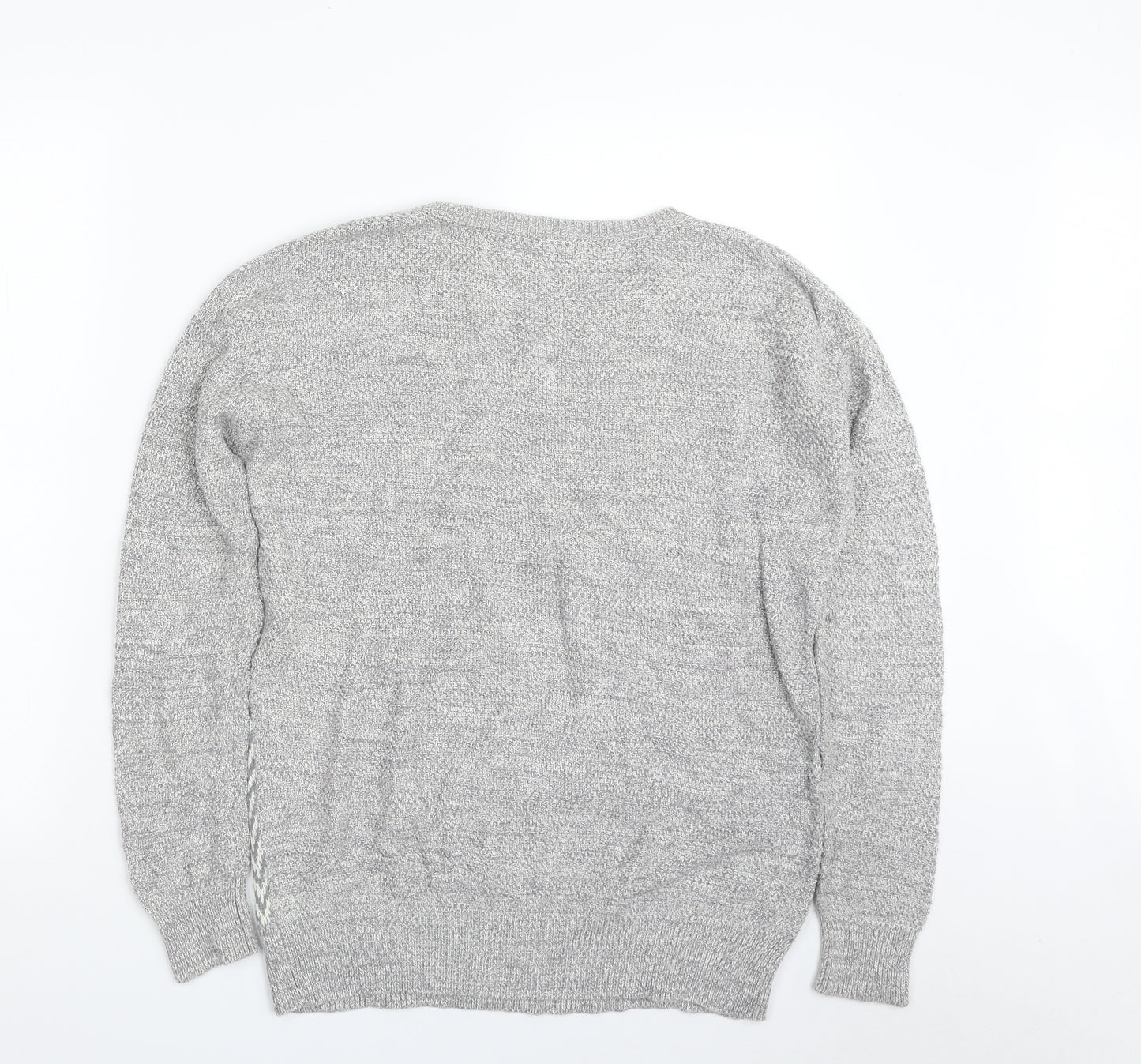 Ecote Womens Grey Crew Neck Herringbone Cotton Pullover Jumper Size S