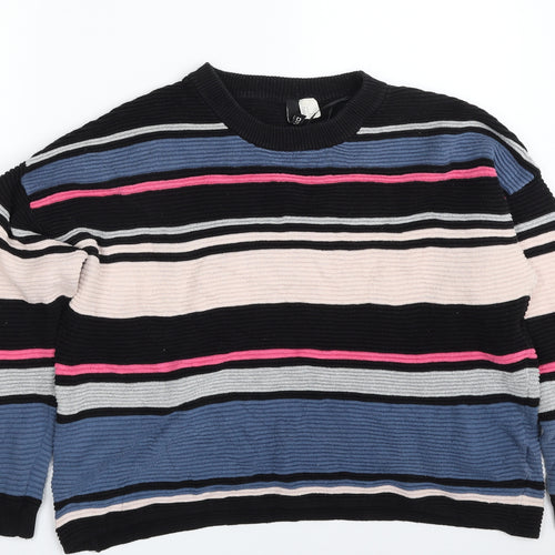 H&M Womens Multicoloured Crew Neck Striped Cotton Pullover Jumper Size S