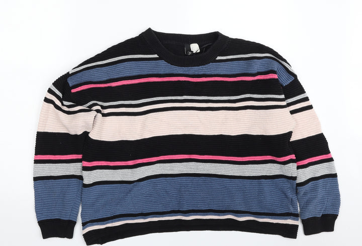 H&M Womens Multicoloured Crew Neck Striped Cotton Pullover Jumper Size S