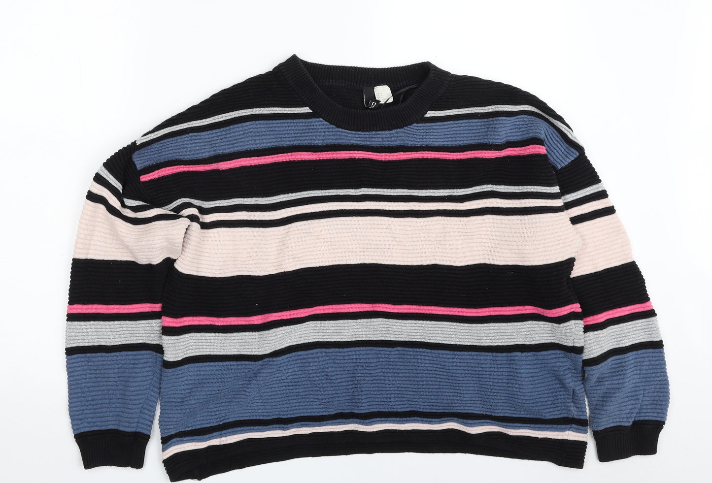 H&M Womens Multicoloured Crew Neck Striped Cotton Pullover Jumper Size S
