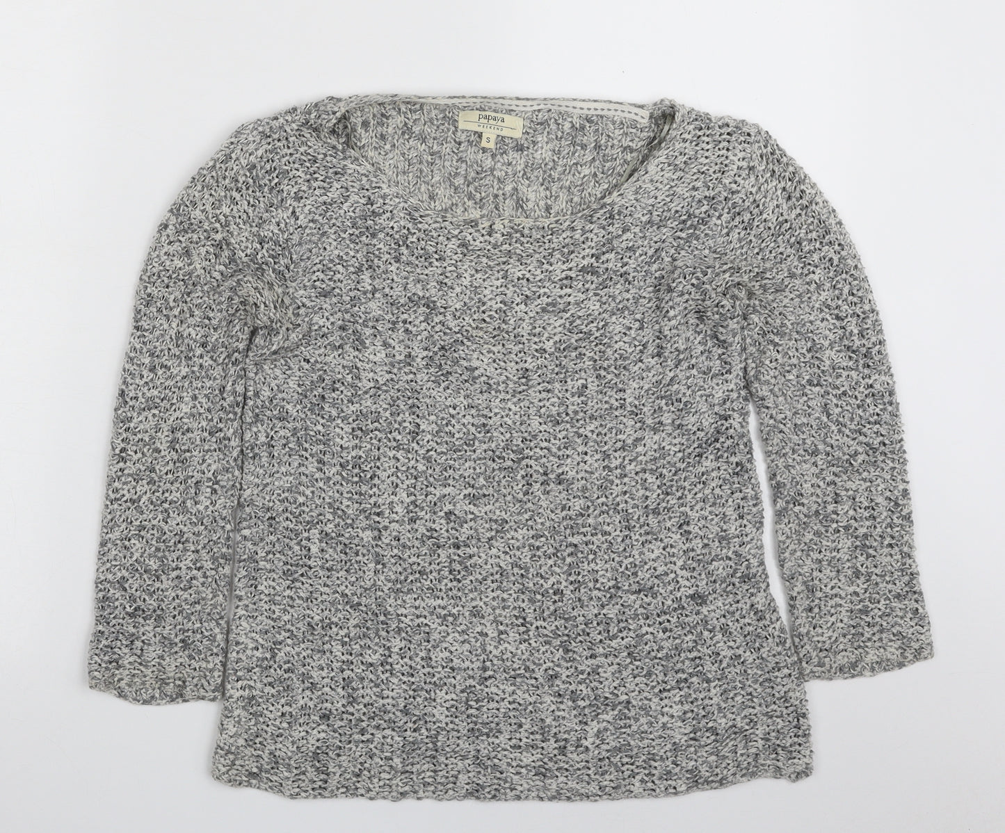 Papaya Womens Grey Boat Neck  Cotton Pullover Jumper Size S