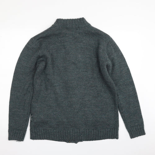 Woolovers Mens Green Mock Neck  Wool Full Zip Jumper Size S
