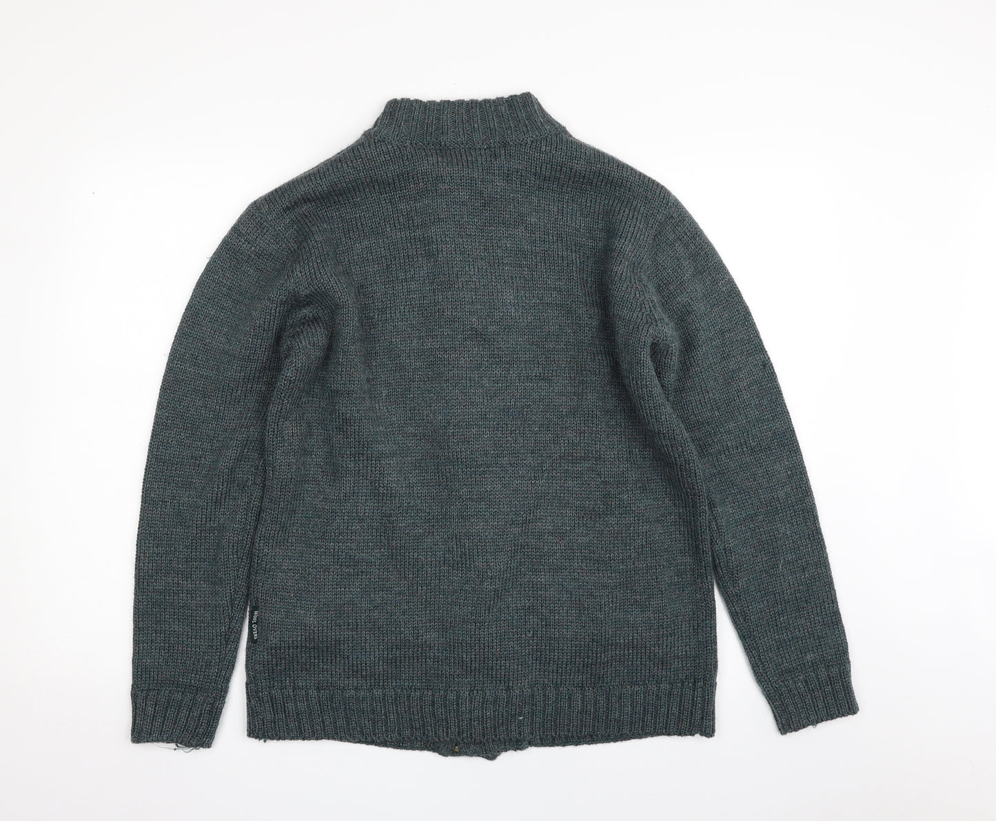 Woolovers Mens Green Mock Neck  Wool Full Zip Jumper Size S