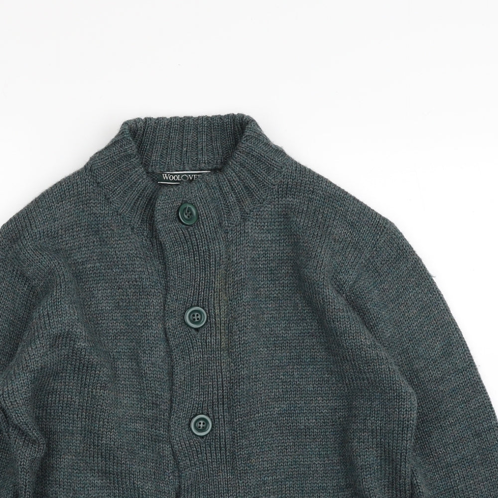 Woolovers Mens Green Mock Neck  Wool Full Zip Jumper Size S